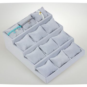 Ekspozytor schodkowy z poduszkami 12 komorowy szary 29x35cm