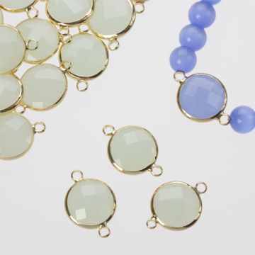 Przekładka w okuciu w złotym kolorze z dwoma oczkami opal mint 14mm