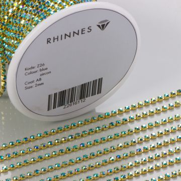 Taśma z kryształkami kolor złoty aquamarine AB 2mm