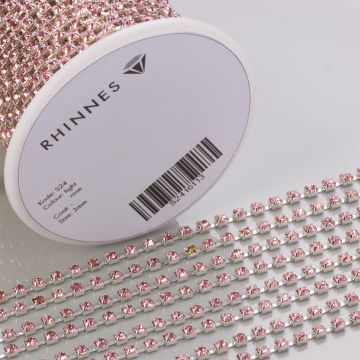 Taśma z kryształkami kolor srebrny lt. rose 3mm