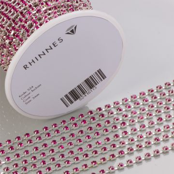 Taśma z kryształkami kolor srebrny fuchsia 3mm