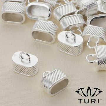 Końcówka do rzemieni z paseczkami w srebrnym kolorze 11.5x6.5mm