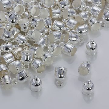 Rowkowane końcówki do rzemieni i sznurków beczułki w srebrnym kolorze 5,5mm