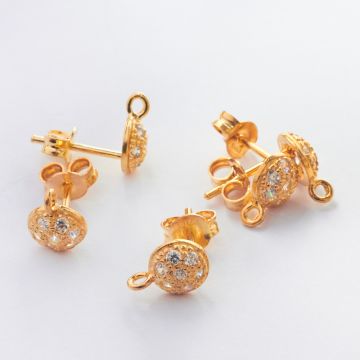 Srebrne kolczyki koła z cyrkoniami i podwieszeniem AG925 pozłacane 6,5mm