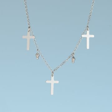 Srebrny, rodowany naszyjnik z krzyżykami AG925 34-38cm Srebrny, rodowany naszyjnik z krzyżykami AG925 34-38cm