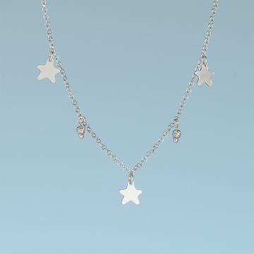 Srebrny, rodowany naszyjnik z gwiazdkami AG925 34-38cm