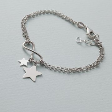 Bransoletka z gwiazdkami i nieskończonością rodowana AG925 17 - 20 cm