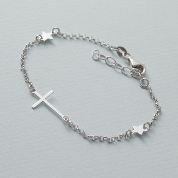 Bransoletka z krzyżem i gwiazdkami rodowana AG925 18 - 21 cm Bransoletka z krzyżem i gwiazdkami rodowana AG925 18 - 21 cm