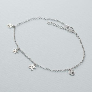 Bransoletka na nogę z zawieszkami rodowana AG925 23 - 28 cm Bransoletka na nogę z zawieszkami rodowana AG925 23 - 28 cm