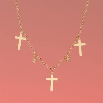 Srebrny, pozłacany naszyjnik krzyżyki  AG925 34-38cm