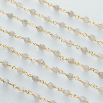 Łańcuszek srebrny pozłacany z labradorytem AG925 4mm