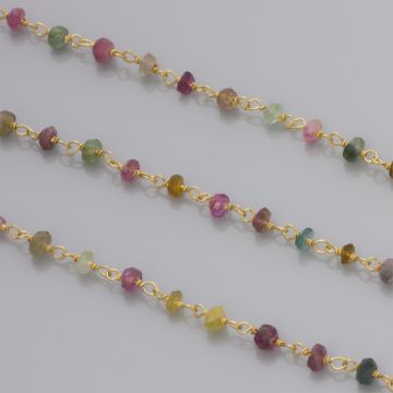 Łańcuszek srebrny z turmalinem AG925 pozłacany 3mm