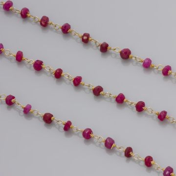 Łańcuszek srebrny z rubinem AG925 pozłacany 3mm