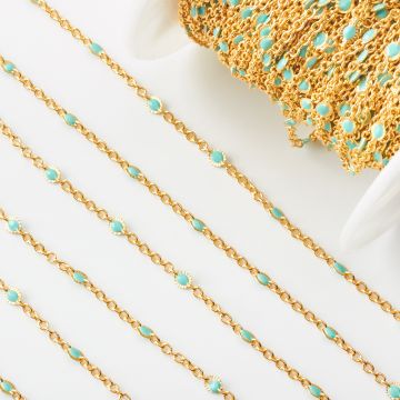 Łańcuszek rombo z turkusowymi oczkami z emalii AG925 pozłacany 3,5mm