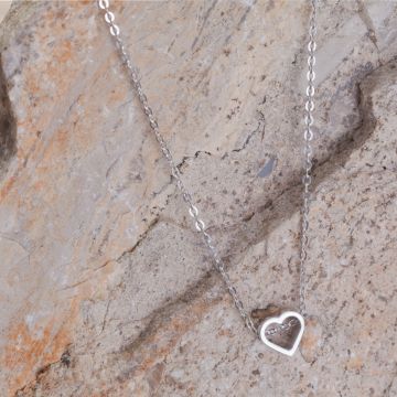 Srebrny rodowany naszyjnik z serduszkiem 46cm, AG925