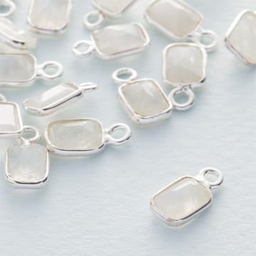 Kamień księżycowy prostokąt fasetowany zawieszka w okuciu AG925  6,5x4,5mm