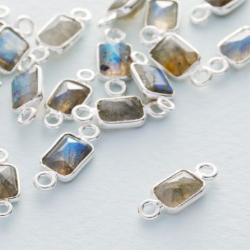 Labradoryt prostokąt fasetowany łącznik w okuciu AG925  7x5mm