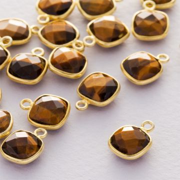 Tygrysie oko kwadrat fasetowany zawieszka w okuciu pozłacanym AG925  8mm