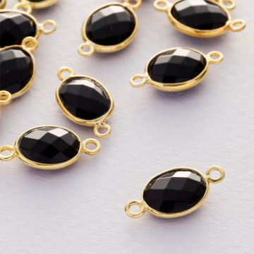 Onyks owal fasetowany łącznik w okuciu pozłacanym AG925  13x10mm