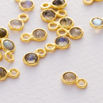 Labradoryt krążek fasetowany zawieszka w okuciu pozłacanym AG925 8x5mm