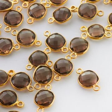 Łącznik kryształ dymny fasetowany w okuciu pozłacanym AG925 7,5mm