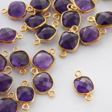 Łącznik ametyst fasetowany w okuciu pozłacanym AG925 8mm