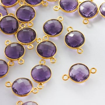 Łącznik ametyst fasetowany w okuciu pozłacanym AG925 10mm