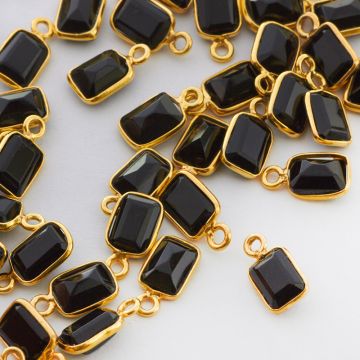 Zawieszka onyks prostokąt fasetowany w okuciu pozłacanym AG925 7x5mm