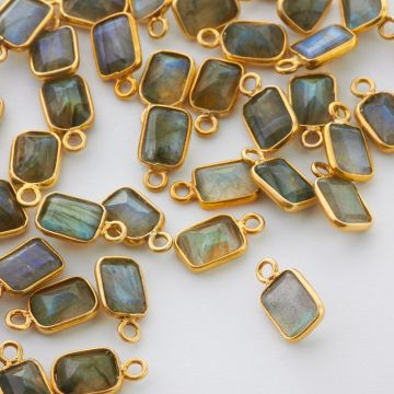 Zawieszka labradoryt fasetowany w okuciu pozłacanym AG925 7x5mm