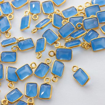 Zawieszka chalcedon niebieski fasetowany w okuciu pozłacanym AG925 7x5mm