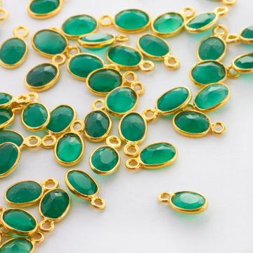 Onyks zielony owal fasetowany w okuciu zawieszka AG925 7mm