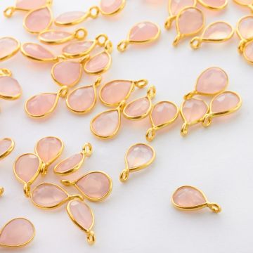 Chalcedon różowy łezka fasetowana w okuciu zawieszka AG925 6mm