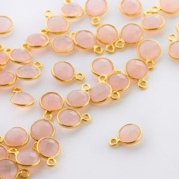 Chalcedon różowy krążek fasetowany w okuciu zawieszka AG925 pozłacana 6mm