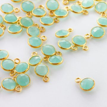 Chalcedon krążek zielony fasetowany w okuciu zawieszka AG925 6mm