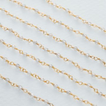 Łańcuch srebrny AG925 pozłacany z labradorytem fasetowanym 2x1.5mm