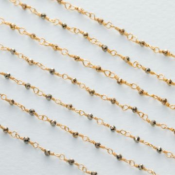 Łańcuch srebrny AG925 pozłacany z pirytem fasetowanym 2x1.5mm