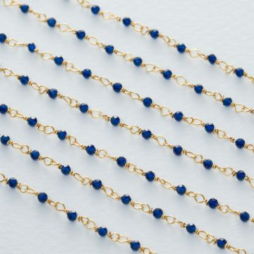 Łańcuch srebrny AG925 pozłacany ze spinelem niebieskim fasetowanym 2mm