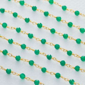 Łańcuch srebrny AG925 pozłacany z zielonym onyksem fasetowanym 3mm