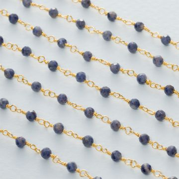 Łańcuch srebrny AG925 pozłacany z szafirem fasetowanym 3mm