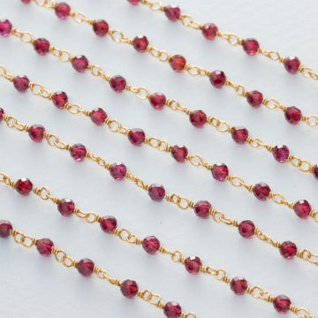 Łańcuch srebrny AG925 pozłacany z granatem fasetowanym 3mm