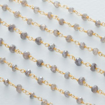 Łańcuch srebrny AG925 pozłacany z labradorytem platerowanym fasetowanym 4x2.5mm