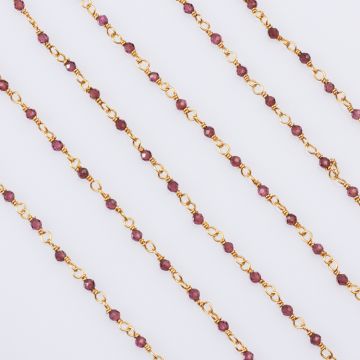 Łańcuch srebrny AG925 pozłacany z granatem pozłacany 2mm