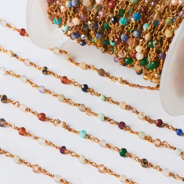 Srebrny łańcuch z mixem kamieni 2mm AG925