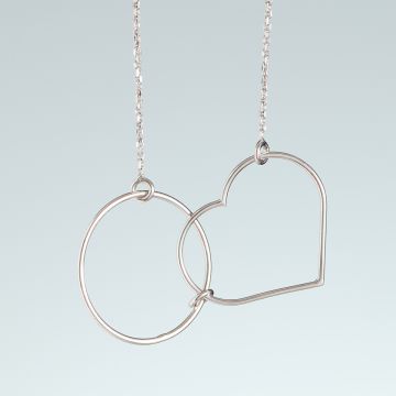 Srebrny rodowany naszyjnik koło i serce,  AG925 45cm