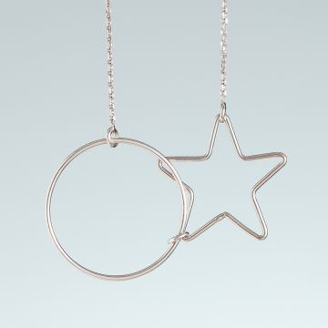 Srebrny rodowany naszyjnik koło i gwiazda,  AG925 47cm