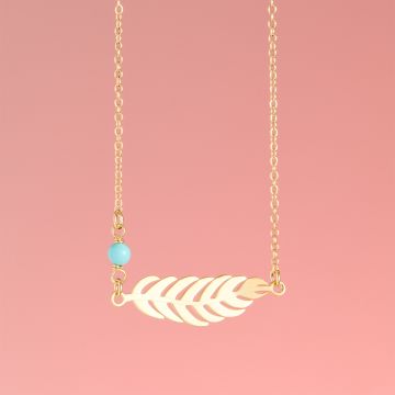 Srebrny, pozłacany naszyjnik pióro z koralikiem, AG925 44cm Srebrny, pozłacany naszyjnik pióro z koralikiem, AG925 44cm