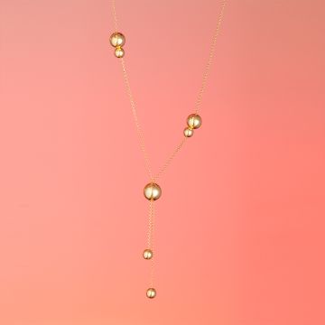 Srebrny, pozłacany długi naszyjnik z siedmioma kulkami,  AG925 42cm