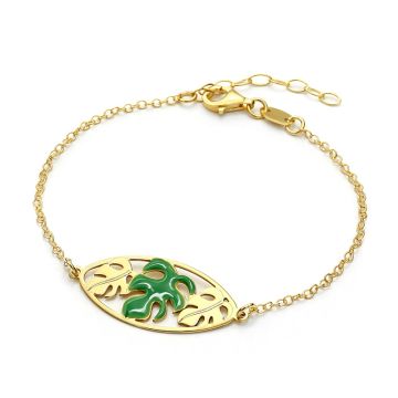 Bransoletka złocona z liśćmi monstery emaliowana AG925