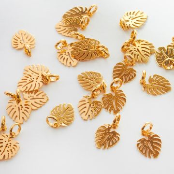 Srebrna zawieszka liść monstery AG925pozłacany 13mm