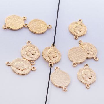 Srebrna moneta antyczna mała łącznik pozłacany 11mm